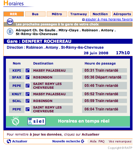 [MàJ à 17:12] Surprenante page horaire du RER B cet après-midi à 17h10 [sic 